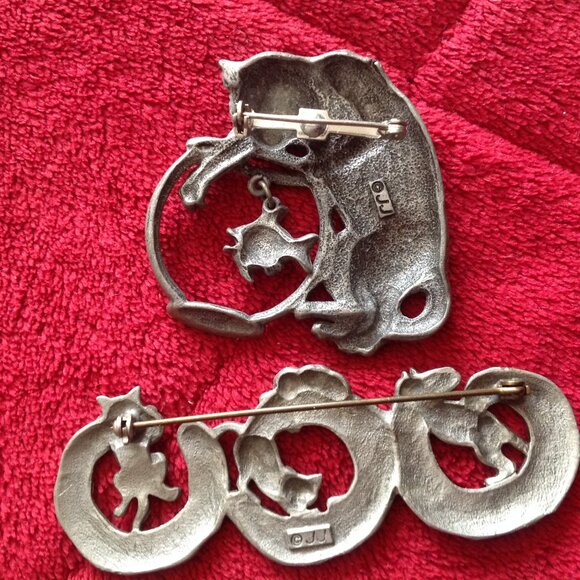Lot of Two Pewter Jonette Jewelry Co., J.J. Cat Brooch/Pins - Picture 2 of 5